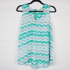 Kenar Sheer Sleeveless Top Green Blue S